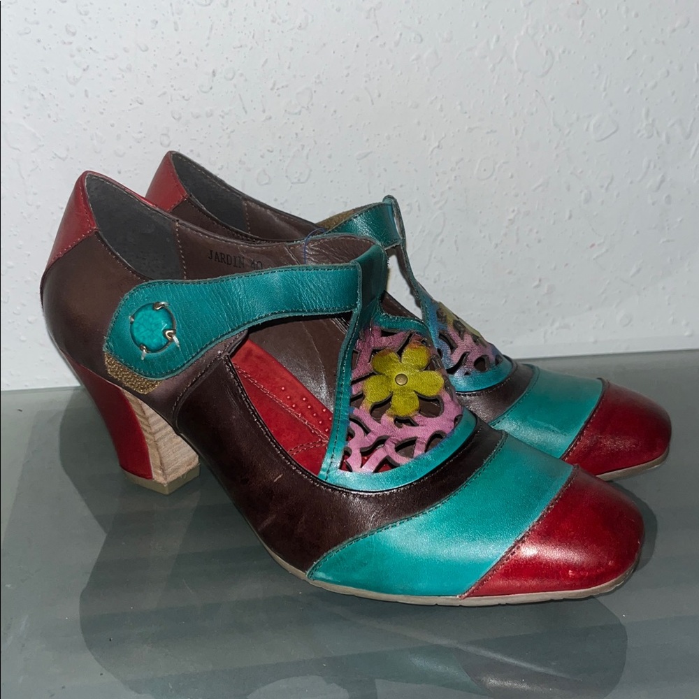L'Artiste Shoes Women's Size EU 40 (US 9-9.5) Red/Green Leather Jardin Heel
